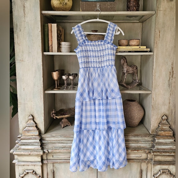 English Factory Gingham Plaid Cottagecore Whimsical Tiered Dress - Picture 5 of 9